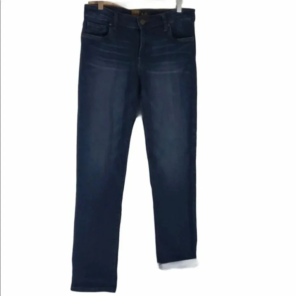 KUT from the Kloth Catherine Slim Boyfriend Jeans 8 Blue Dark Wash Cuffed‎ Denim